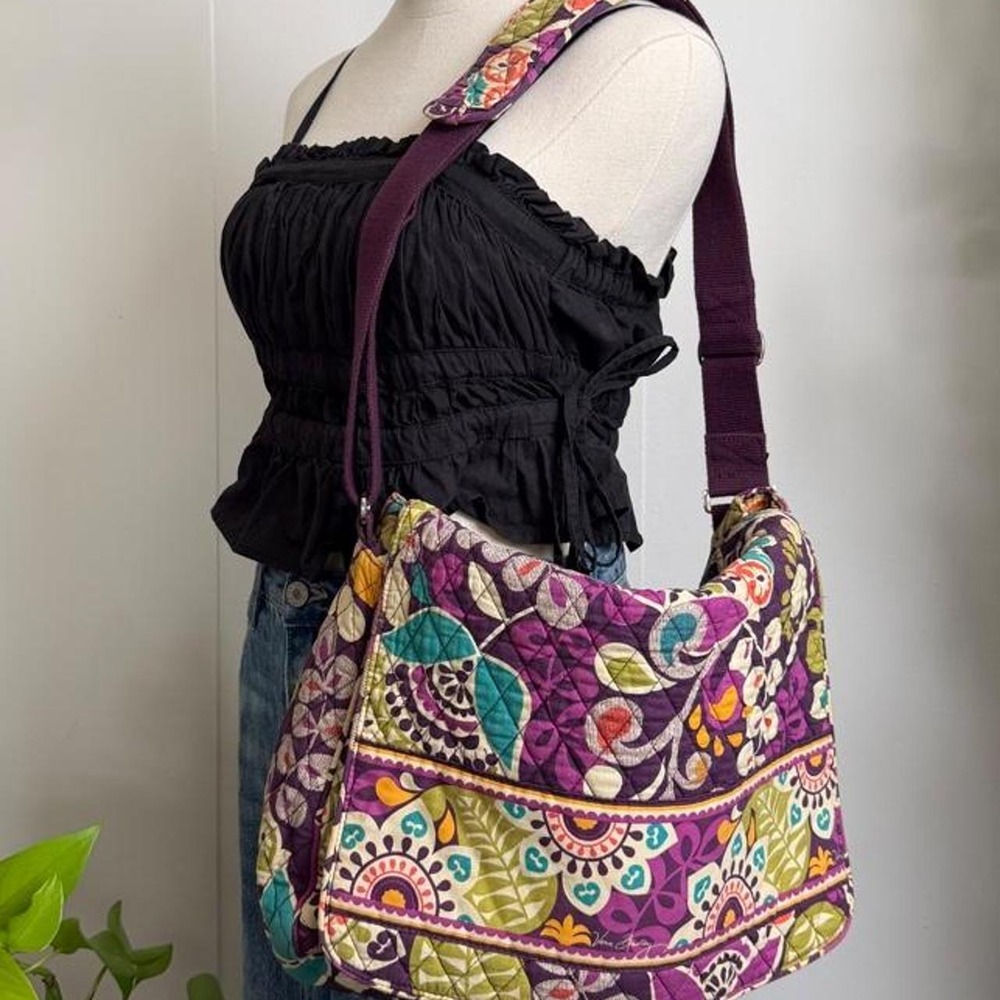 Vera Bradley Floral Quilted Knapsack Crossbody Bag Purple Multi Boho
